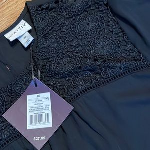 NWT Ava & Viv black blouse with bell sleeves. Size 2x. Super pretty and light!